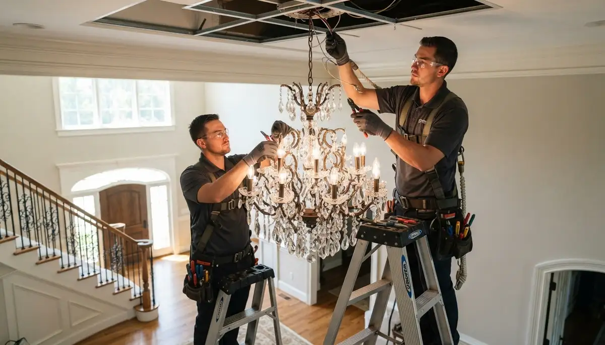 Professional chandelier installation service for Boston, MA homes by licensed electricians