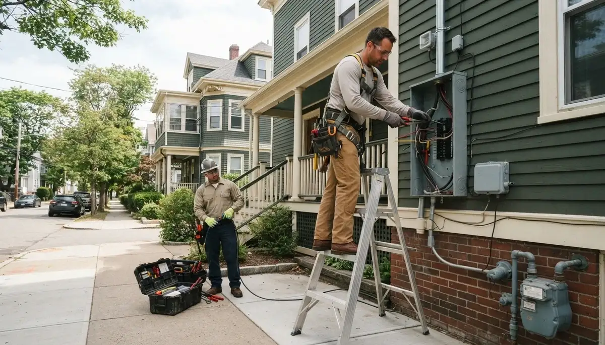 Electrician providing professional electrical construction services in Boston, Massachusetts