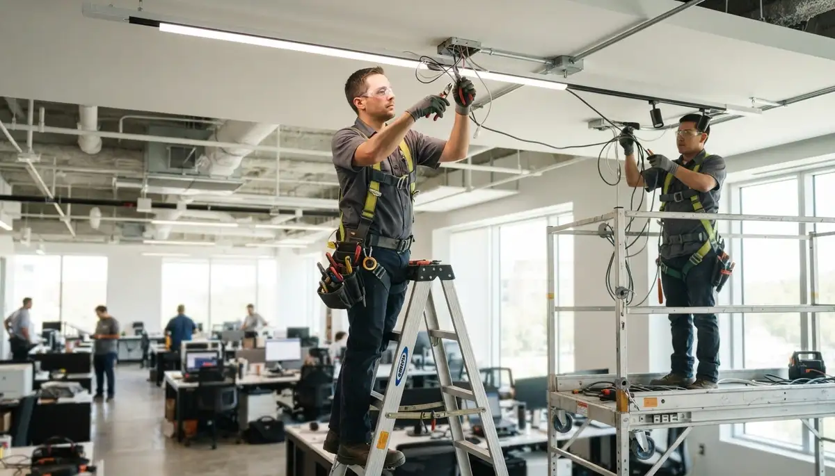 Electrician installing residential lighting for a Boston, MA home