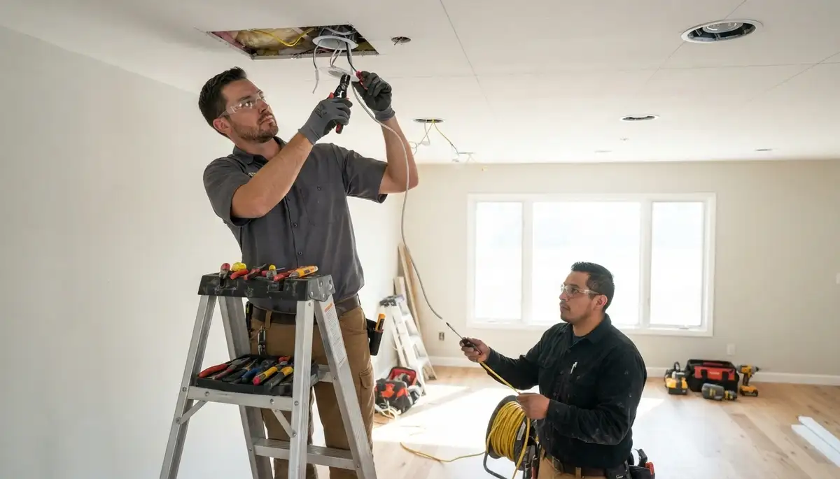 Recessed lighting installation by an electrician in a Boston, MA home