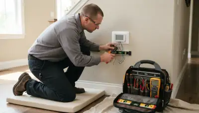 Thermostat installation service by an electrician in a Boston, MA home